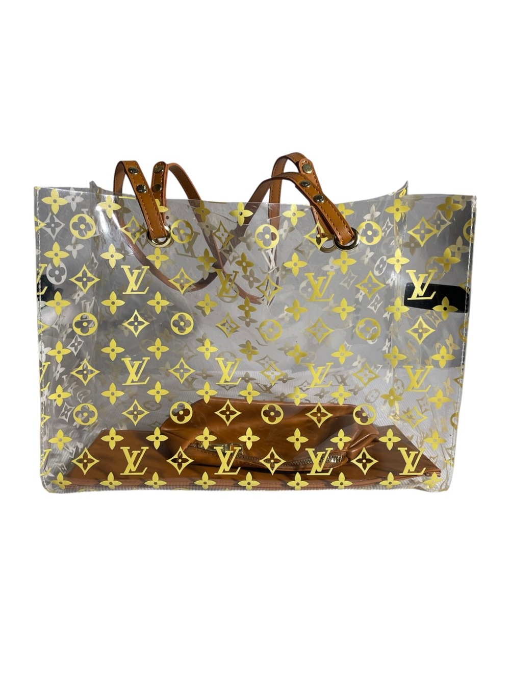 π Womenβs Clear Monogram Oversized Tote Bag with Brown Handles π - Picture 4 of 9